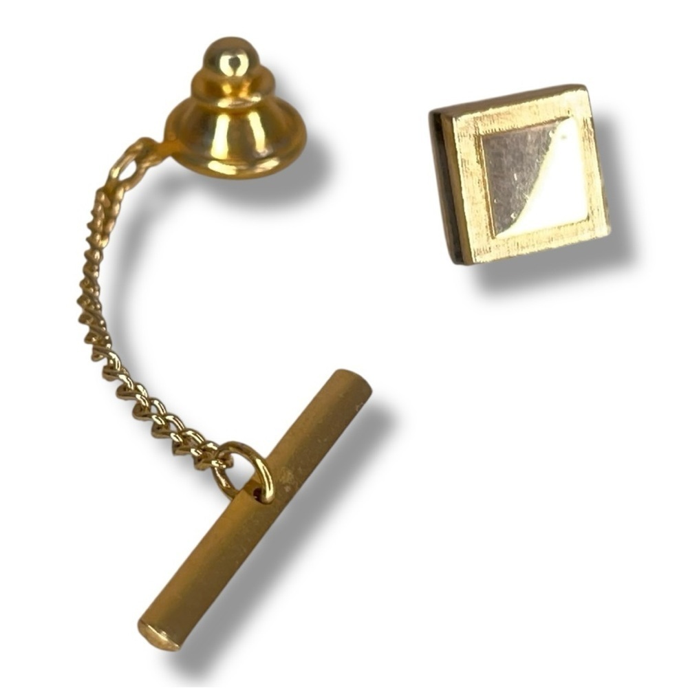 Vintage Swank Brand Tie Tack  Gold Retro Classic Chain Style Square Shape